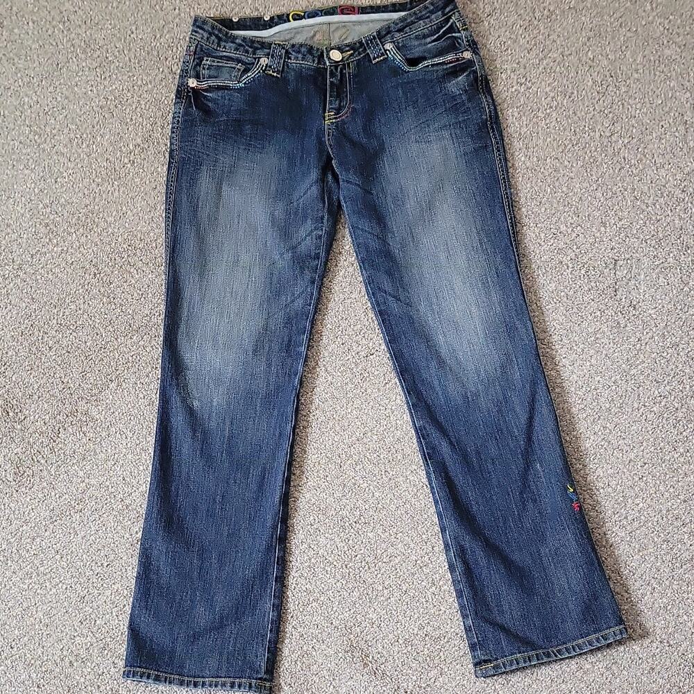 COOGI Women's Straight Jeans Blue Embellished Rhinestone Denim Stretch
